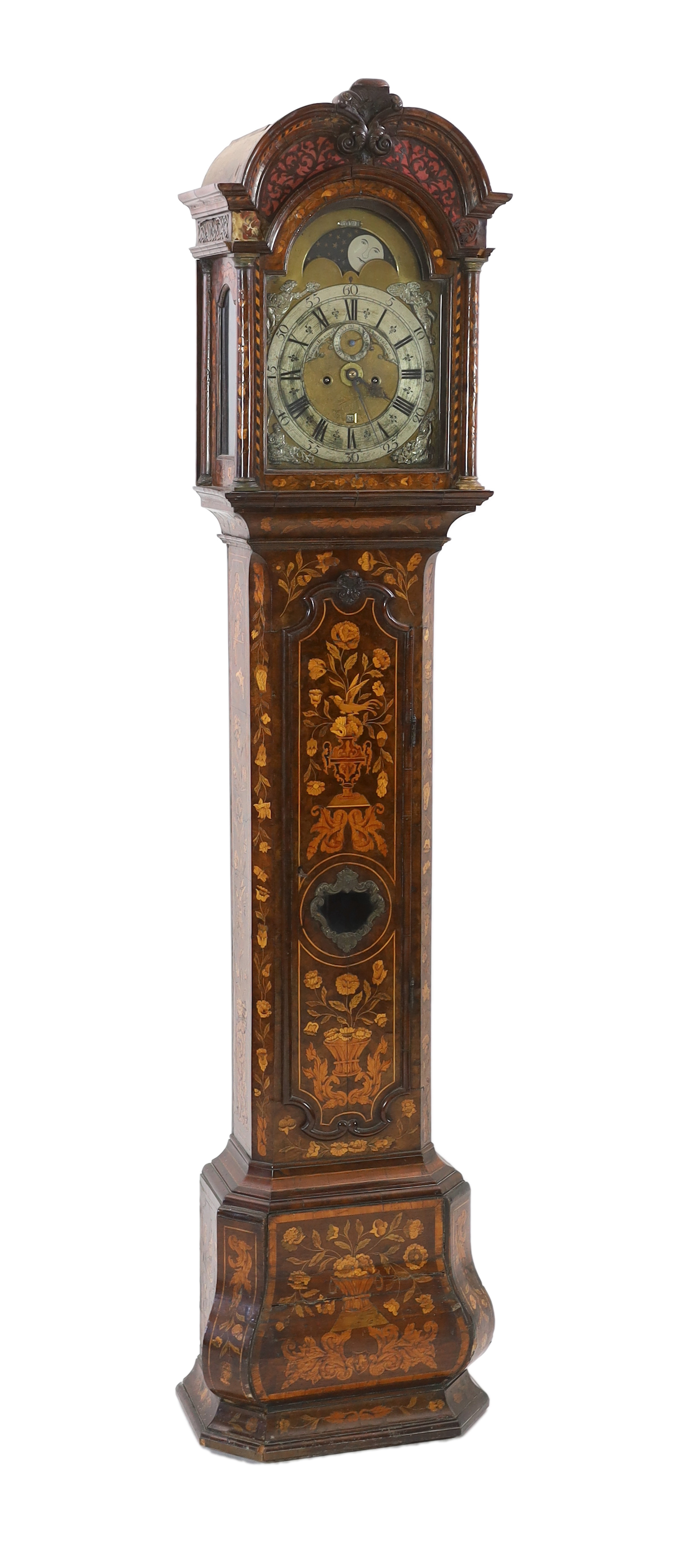 Gerrit Bramer of Amsterdam. An 18th century Dutch marquetry inlaid walnut eight day longcase clock, 55cm wide, 226cm high